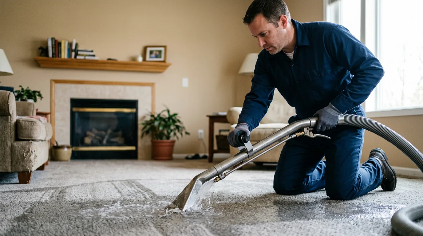 Water damage restoration technician working near Loves Park, IL